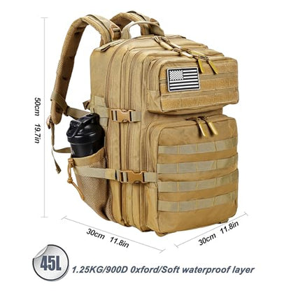 LHI Military Tactical Backpack for Men and Women 45L Army 3 Days Assault Pack Bag Large Rucksack with Molle System Khaki - color: Khaki