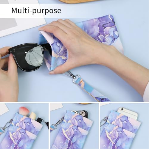 Double Eyeglass Case Soft Dual Glasses Case for Women Men Travel Squeeze Top Sunglasses Cases Eyeglasses Pouch - color: Pink+purple Marble
