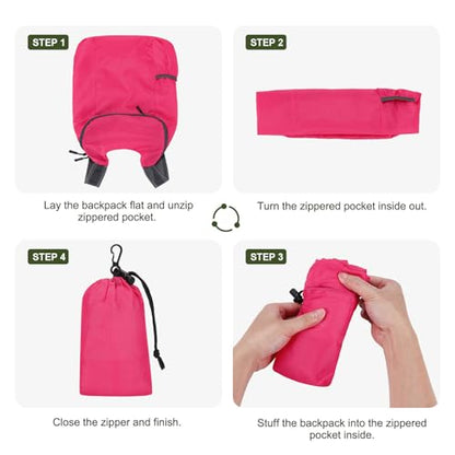 Lightweight Foldable Backpack,Travel Hiking Daypack Packable Bag - color: Rose Red