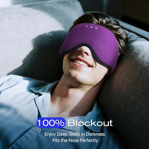 Sleep Mask with Bluetooth 5.4 Headphones, Sleeping Headphones for Side Sleepers, Wireless Music Eye Mask Speakers for Men, Women, Tech Gifts, Purple - color: Purple