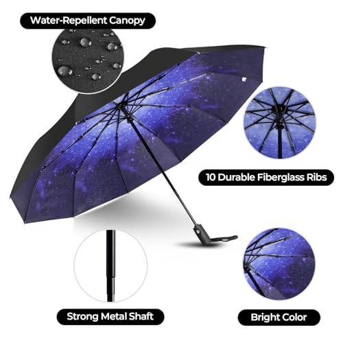 LLanxiry Compact Travel Umbrella, Windproof Automatic Umbrellas for Rain - color: Starry sky