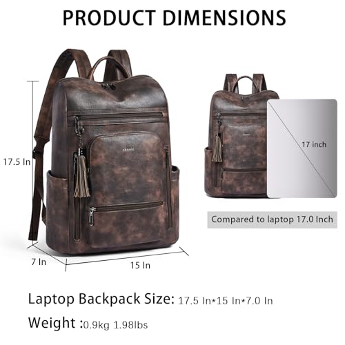 Shrrie Upgraded 17 inch Leather Laptop Backpack for Women - color: Two-toned Coffee
