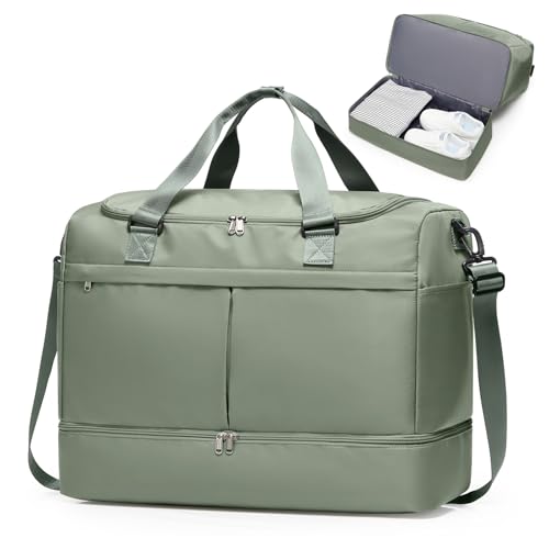 Travel Duffel Bag with Shoe Compartment,Overnight Weekender Bags for Women - color: Green