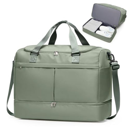 Travel Duffel Bag with Shoe Compartment,Overnight Weekender Bags for Women - color: Green