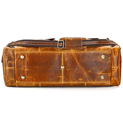 KomalC 28 Inch Leather Travel Duffle Bag, Gym Sports Cabin Holdall - color: Distressed Tan, size: 28 Inches