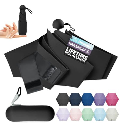 Umbrella Travel Size Mini Umbrella with UPF 100+ UV Rain Protection - color: Black