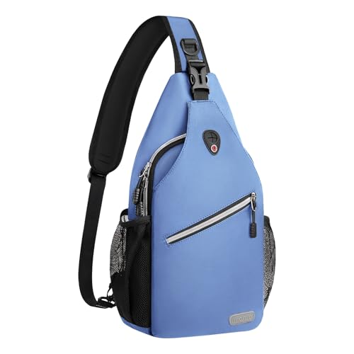 MOSISO Small Sling Bag for Men, Crossbody Shoulder Chest Daypack Bag | Sling Backpack for Casual Travel Hiking - color: Airy Blue