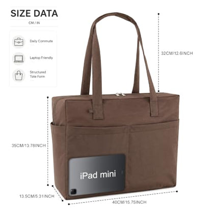 Small Cloud Tote Bag for Women,Nylon Tote Bag WIth Button Storage Bag Large-capacity Multi-pocket Tote Travel Storage Bag - color: Brown