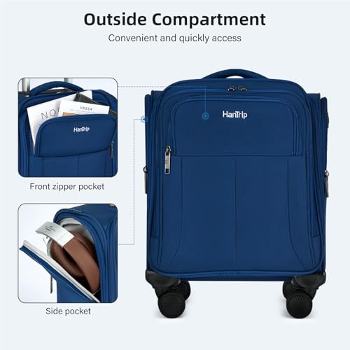 HanTrip 16 Inch Underseat Small Carry On Luggage with Spinner Wheels, Blue - color: Blue