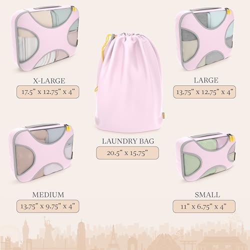Shacke 5 Set Packing Cubes for Travel with Laundry Bag (Petal Pink) - color: 5 Set - Petal Pink, size: Set of 5