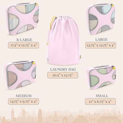 Shacke 5 Set Packing Cubes for Travel with Laundry Bag (Petal Pink) - color: 5 Set - Petal Pink, size: Set of 5
