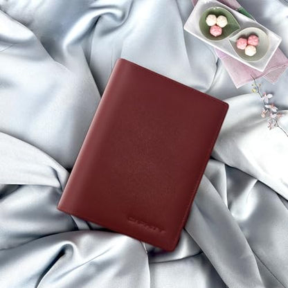BAPHITY Womens Leather RFID Multi-Slot Travel Slim Passport Cover, Wine Red - color: Wine Red, style: Rfid Protected