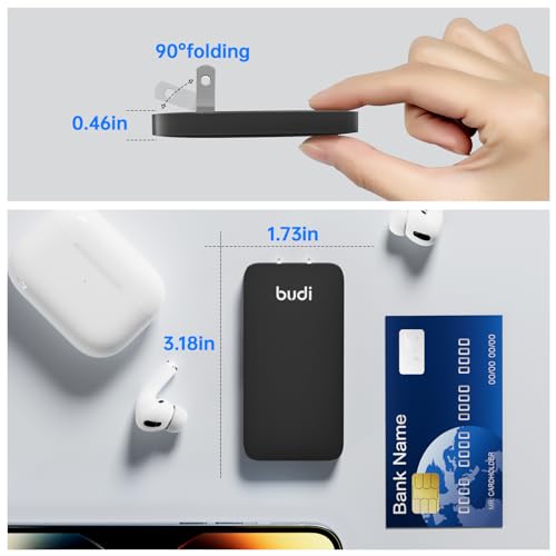 BUDI 17W Extra Slim Portable Wall Charger 2-Port USB-A Charger Foldable Wall Plug Compatible with Home Camera, iPhone IPad Samsung Galaxy(Black USB-A) - color: 17W USB-A - Black
