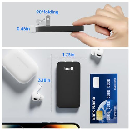 BUDI 17W Extra Slim Portable Wall Charger 2-Port USB-A Charger Foldable Wall Plug Compatible with Home Camera, iPhone IPad Samsung Galaxy(Black USB-A) - color: 17W USB-A - Black