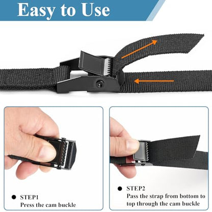 PEASUG Tie Down Straps, 4 Pack Lashing Straps with Buckles for Packing - color: Black, size: 1" x 11.5'