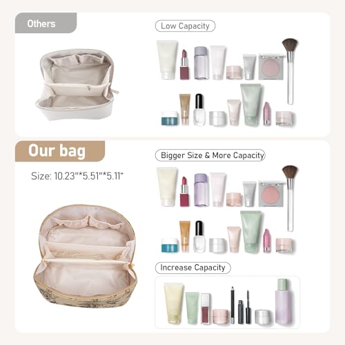 Large Capacity Cosmetic Bag for Women, Waterproof PU Leather Makeup Bag for Travel,Toiletry Bag Make up Organizer with Divider and Handle (Lighting Coffee) - color: Lighting Coffee