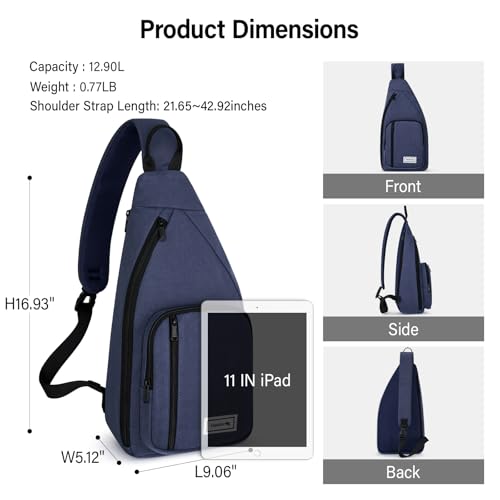 Hanke Crossbody Sling Bag, Chest Bag with 11" Tablet Pocket - color: Navy Blue