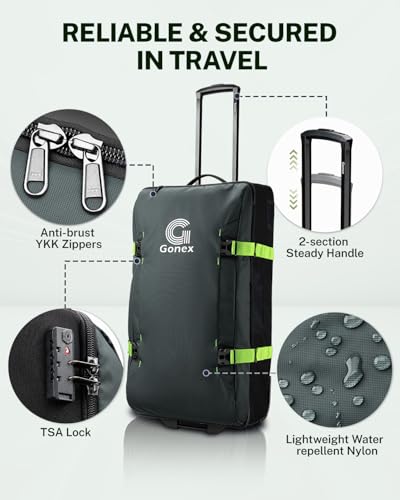 Gonex Rolling Duffle Bag with Wheels, Water-Repellent Nylon, 30 in, Olive - color: Dark Green