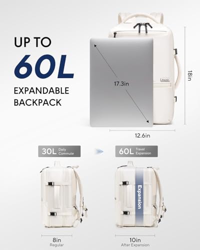 Travel Backpack with Vacuum Compression System 60L, Built-in Pump, Beige - color: Beige