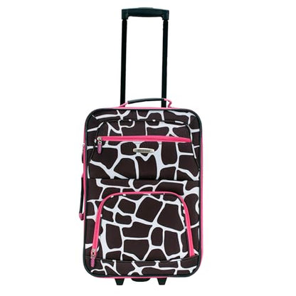 Rockland Fashion Softside 2 Piece Luggage Set, Expandable, (14" Tote/19" Upright), Pink Giraffe - color: Pink Giraffe, size: 2 Piece (19"/14" Tote)