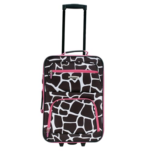 Rockland Fashion Softside 2 Piece Luggage Set, Expandable, (14" Tote/19" Upright), Pink Giraffe - color: Pink Giraffe, size: 2 Piece (19"/14" Tote)