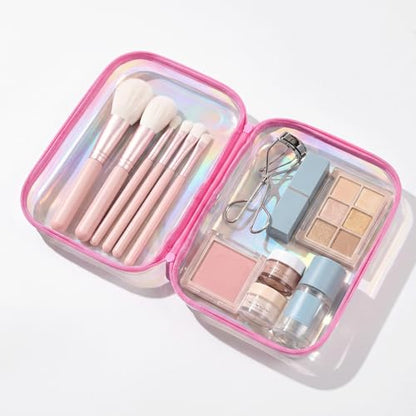Clear Hard Shell Zipper Organizer Cases, 2 Pack, Iridescent - color: Pink Iridescent