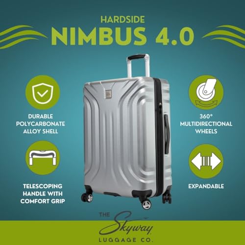 Skyway Nimbus 4.0 Expandable, Durable Hardside, 4 Wheel Spinner, Lightweight Suitcase, Unisex, Stylish, Shiny Silver, 2-Piece Luggage Set, (20" & 28") - color: Shiny Silver, size: 2-Piece Set (20, 28)