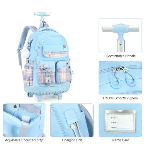 ACESAK Rolling Bow Backpack for Girls with Lunch Bag & Pencil Pouch - color: Blue