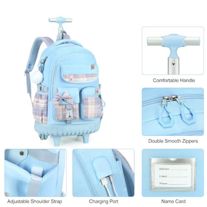 ACESAK Rolling Bow Backpack for Girls with Lunch Bag & Pencil Pouch - color: Blue