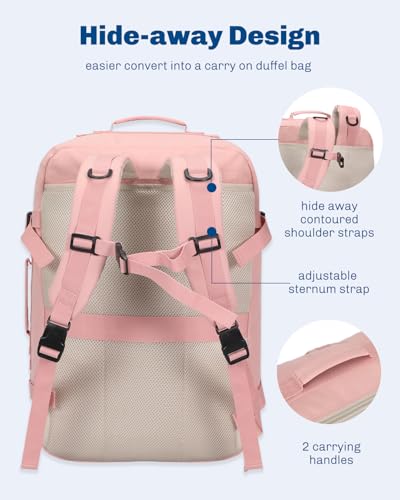 Hynes Eagle 38L Flight Approved Backpack Carry On Travel Bag for Men Women - color: Light Pink