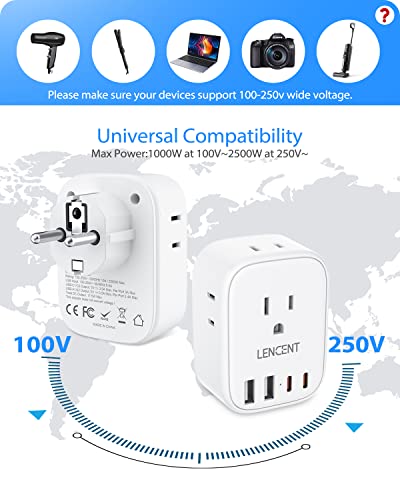 LENCENT Germany France Travel Power Adapter, Schuko Type E F Power Plug - style: Type E/F-17.5W- Germany