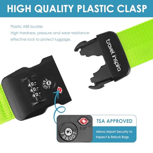 Travel Inspira Heavy Duty Luggage Straps with TSA Lock - color: Fluorescent Green