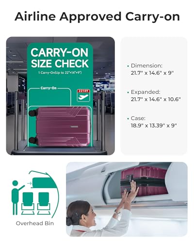 BAGSMART Expandable Carry On Luggage 22x14x9 Airline Approved, Purplish Red - color: Purplish Red, size: Expandable Carry On 20 Inch