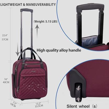 VANKEAN 16" Underseat Rolling Suitcase Travel Business Lightweight - color: Burgundy