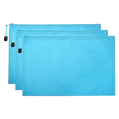 PATIKIL Waterproof Zipper File Bags, 3 Pack A4 Document Holders Pencil Pouch for Office, Light Blue - color: Light Blue, size: A4
