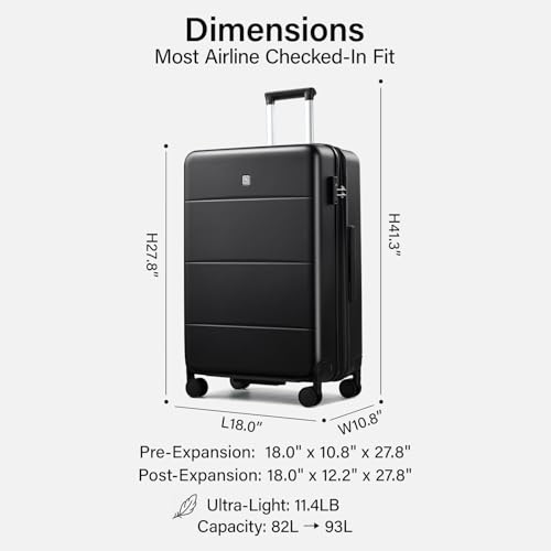 Hanke 26 Inch Luggage with Spinner Wheels, Expandable Checked Suitcase - color: Jet Black, size: 26 Inch EXT