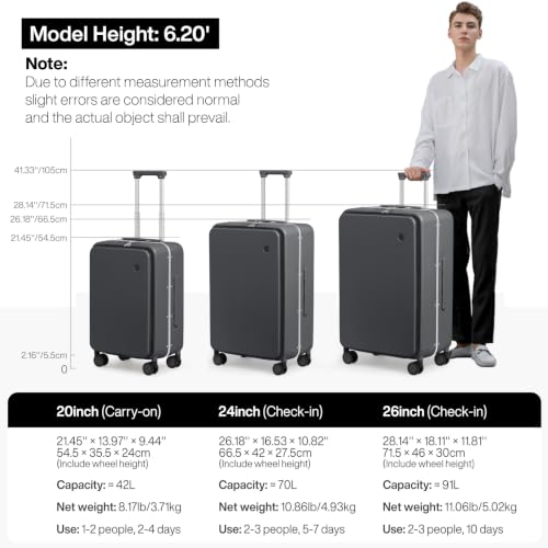 mixi 26 Inch Large Checked Luggage PC Hard Shell Suitcase Top Opening Aluminum Frame Travel Suitcases with Wheels, Rock Gray - color: Rock Gray, size: 26 inch
