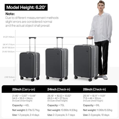 mixi 26 Inch Large Checked Luggage PC Hard Shell Suitcase Top Opening Aluminum Frame Travel Suitcases with Wheels, Rock Gray - color: Rock Gray, size: 26 inch