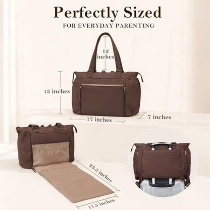MOMINSIDE Diaper Bag Tote with Changing Station Convertible Diaper Bag Backpack Tote pañaleras para bebe Large Baby Bag, Hospital Bag Mommy Bag Travel Diaper Bag for Mom, 16 Pockets, Dark Brown - color: Dark Brown