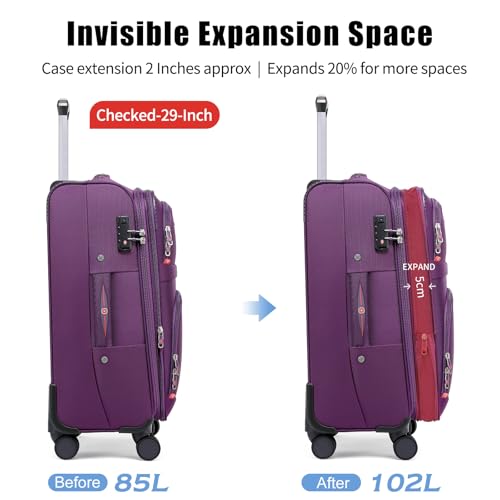 ROPLUS Softside Expandable Luggage with 4 Spinner Wheels, Durable Checked-Luggage Suitcase (Purple, 29-Inch) - color: Purple, size: 29-Inch