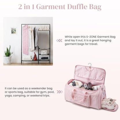 S-ZONE Garment Duffle Bags Travel Carry on Overnight Weekender Men Women - color: Pink