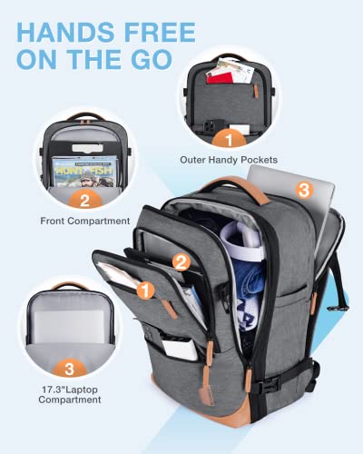 BAGSMART 37L Expandable Travel Backpack Compression Carry On Daypack - color: Grey