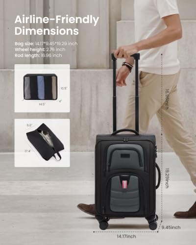 LOVEVOOK Carry On Luggage 22x14x9 - Airline Approved Spinner Suitcase - color: Black-Purple, size: Medium-22 inch