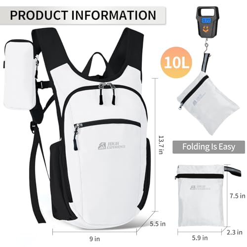 Small Hiking Backpack Packable Lightweight for Women Men - color: White, size: 10L