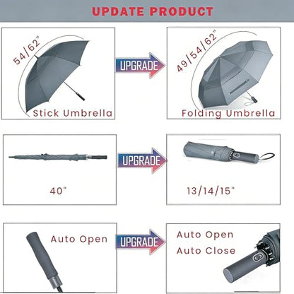 MRTLLOA Compact Golf Umbrella, 10 Ribs Vented Windproof Travel - color: Gray, size: 62 Inch