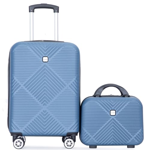 Tripcomp Carry-on Luggage Set 2 Piece Hardside Suitcase With Spinner Wheels - color: Blue-2, size: 2 Piece Set(14/20)