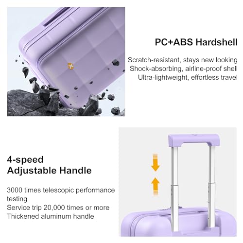 MGB 26 Inch Large Expandable Checked Luggage Hard Shell Suitcase (Purple) - color: Purple, size: 26 inch