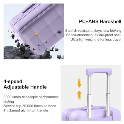 MGB 26 Inch Large Expandable Checked Luggage Hard Shell Suitcase (Purple) - color: Purple, size: 26 inch