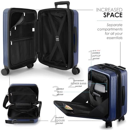 TRAVELARIM 20 Inch Carry On Luggage 22x14x9 Airline Approved Suitcase - color: Navy, size: Carry-on 20 Inch