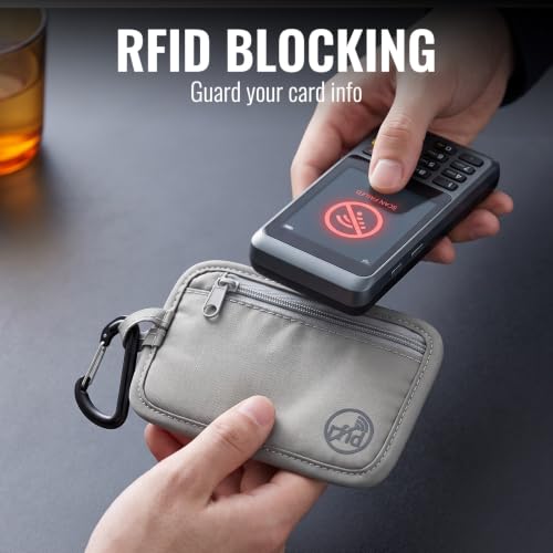Tipmile RFID Blocking Wallet Slim Money Pouch with Carabiner for Cash Cards